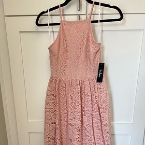 Pink lace midi dress